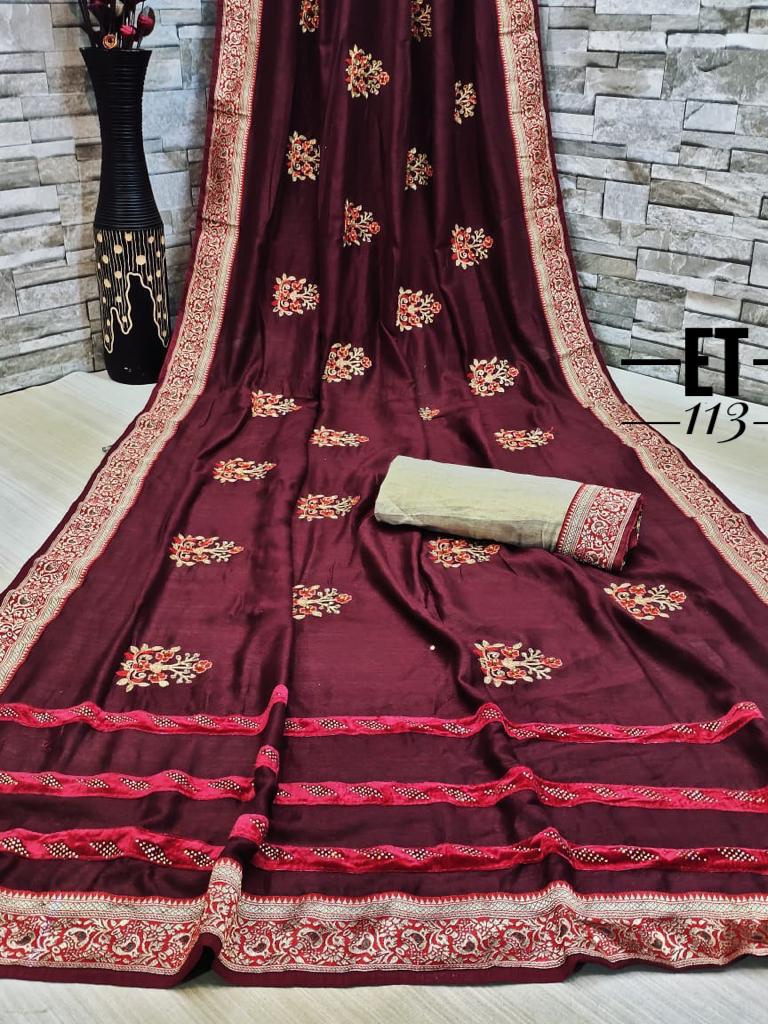 Designer Pure Vichitra Silk With Velvet Pallu And Diamond Wo...