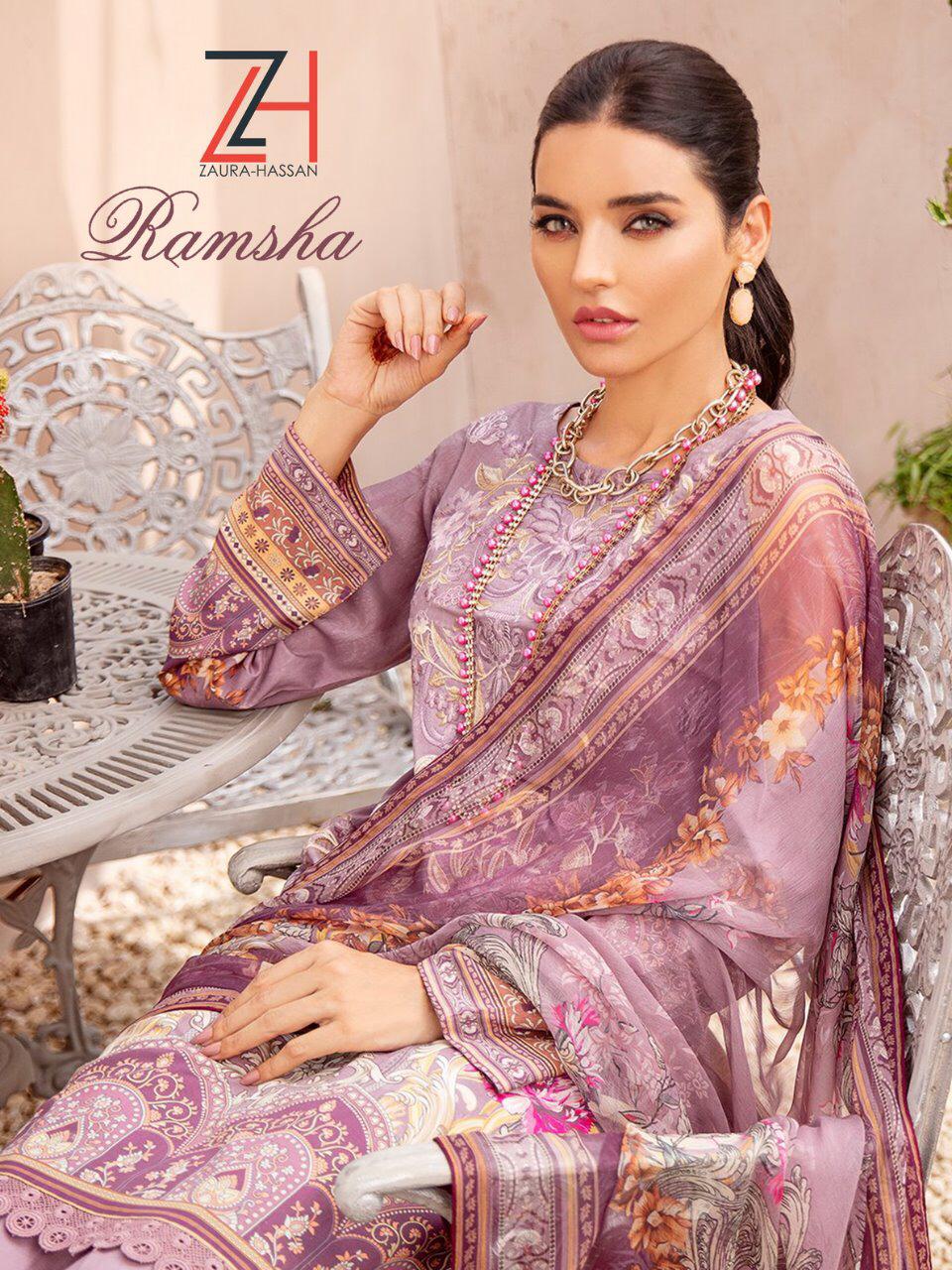 Zaura Hassan Ramsha Printed Pure Jam Cotton With Embroidery ...