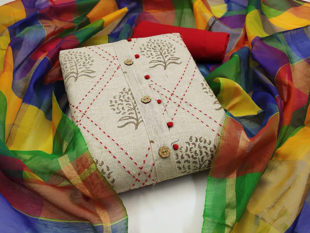 Non Catalog Printed Khadi Cotton Dress Material Collection A...