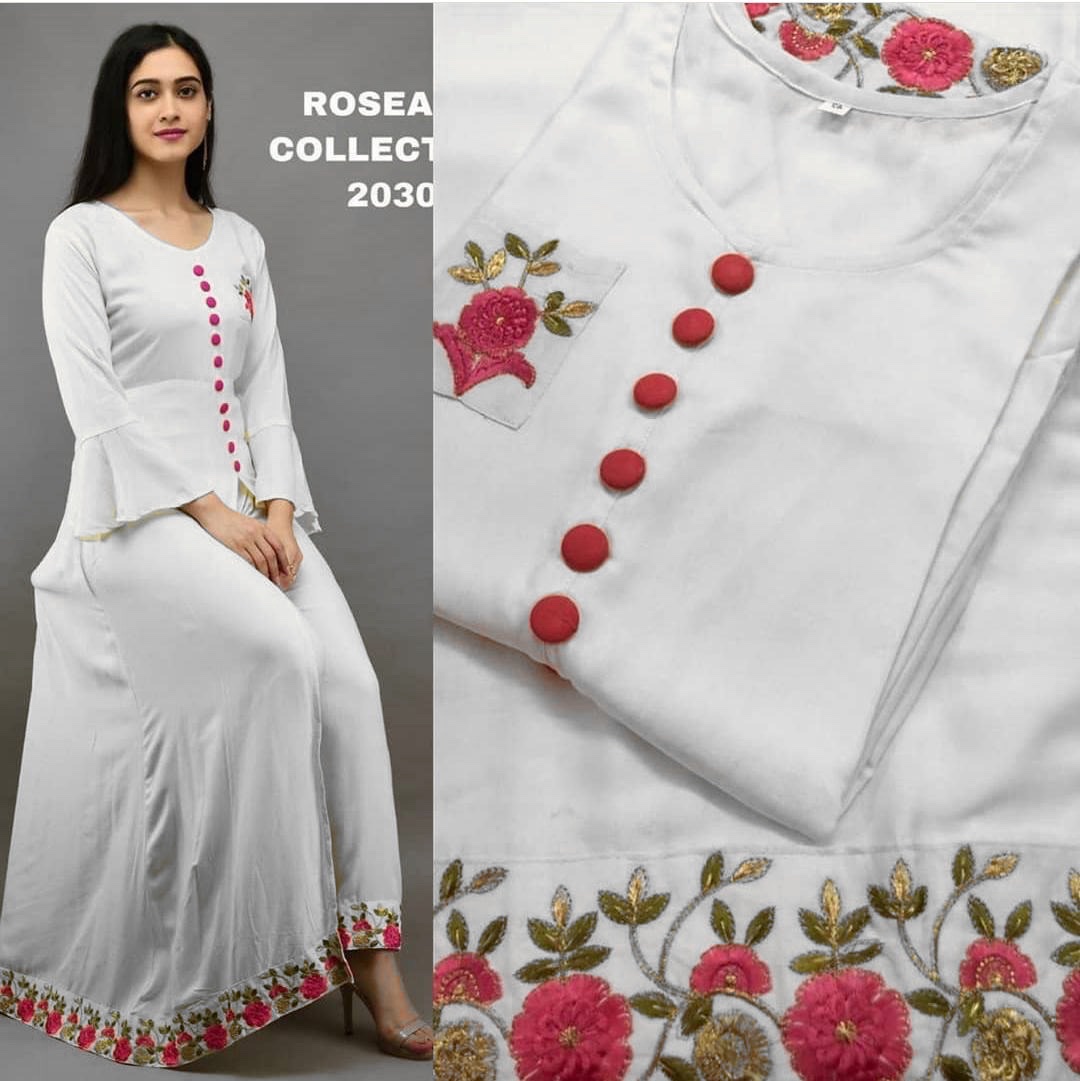 Non Catalog Rayon With Embroidery Work Readymade Kurtis With...