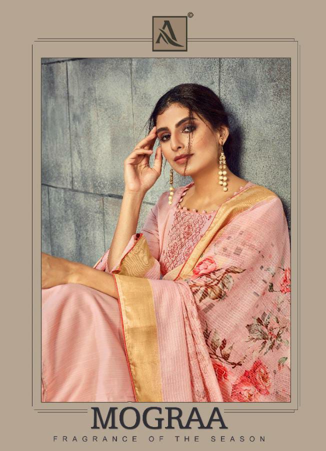 Alok Suits Mograa Designer Pure Jam Cotton Self Print Embroi...