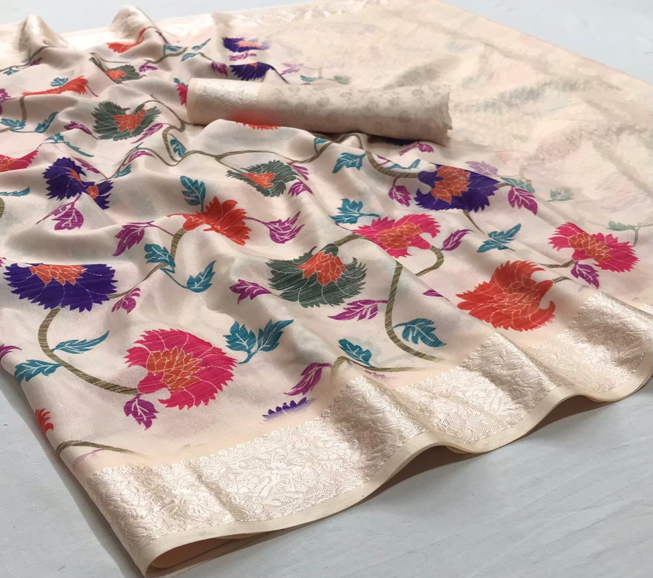 Aarohi Silk Digital Floral Printed Soft Viscose With Muslin ...