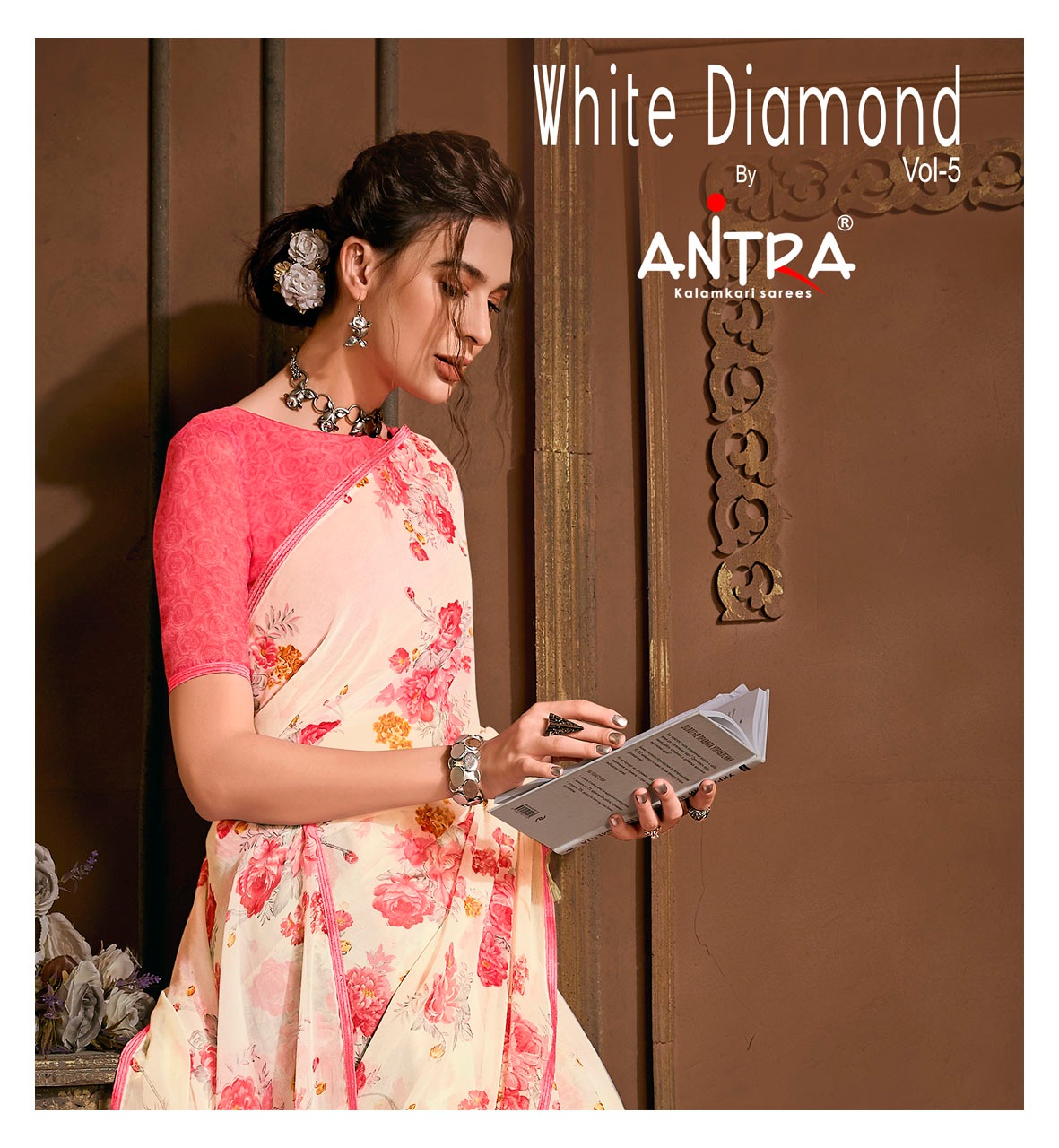 Antra White Diamond Vol 2 Floral Printed Weightless Georgett...