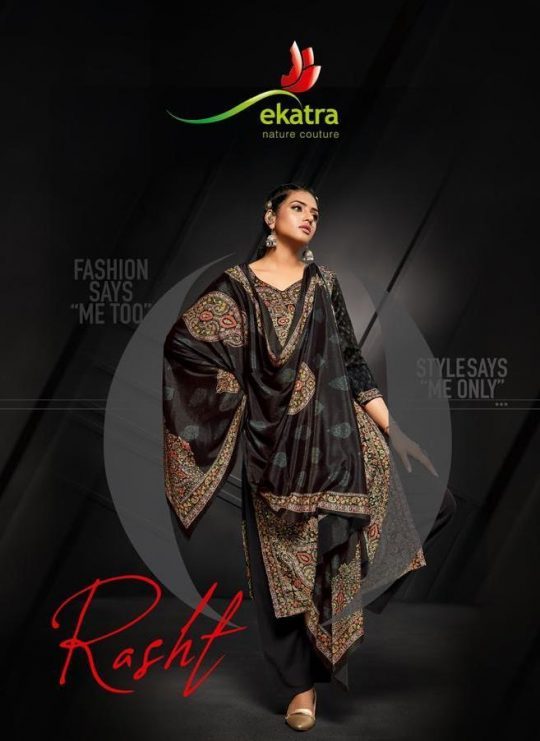 Ektara Rashf Digital Printed Velvet Dress Material At Wholes...