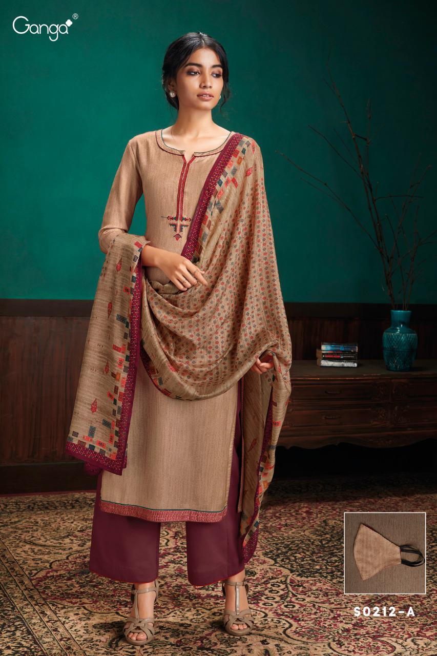 Ganga Simran 212 Series Wool Dobby With Work Dress Material ...