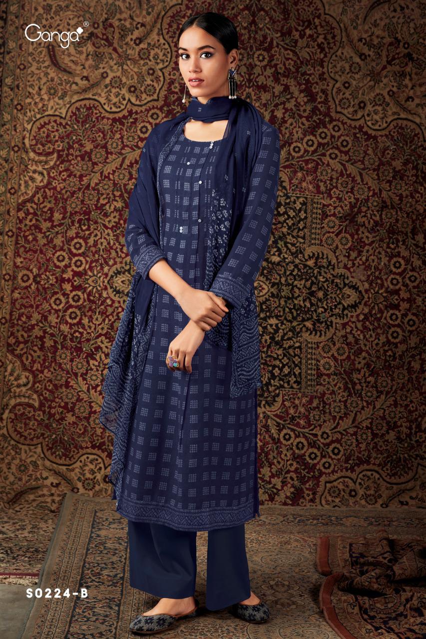 Ganga Syra Wool Dobby Printed Dress Material Collection At W...
