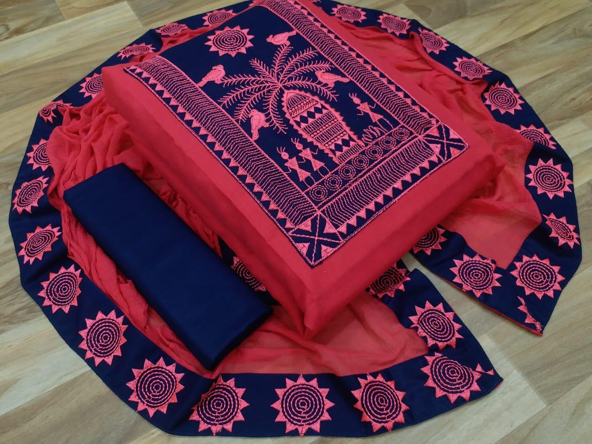Chanderi Dress Materials With Pleasant Work Embroidery