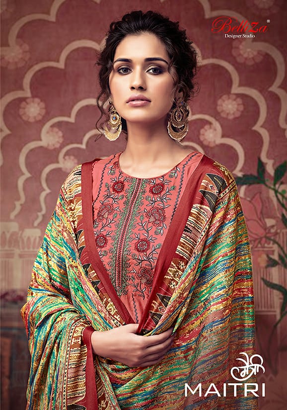 Belliza Maitri Designer Tusser Silk Kashmiri Embroidery Dres...