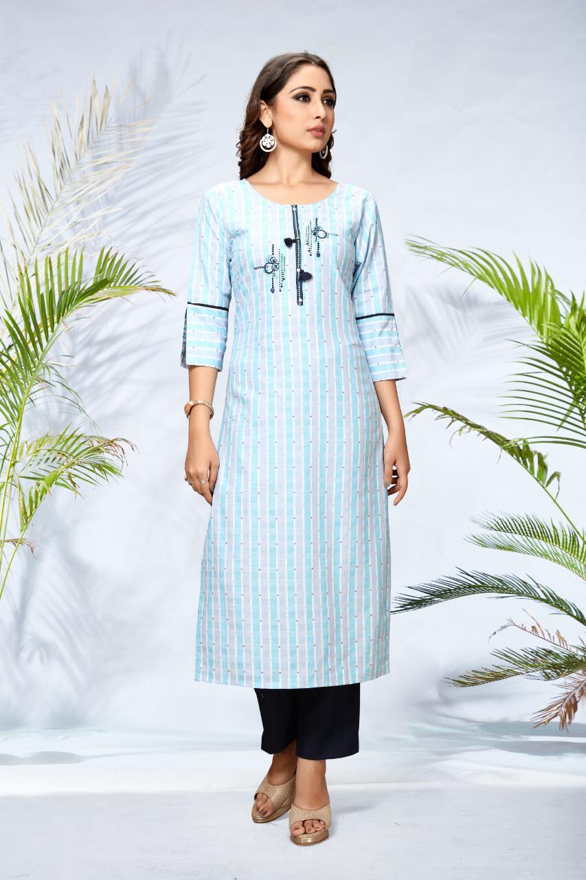 Cotton Weaving Designer Kurti With Bottom Handowork Kurtis