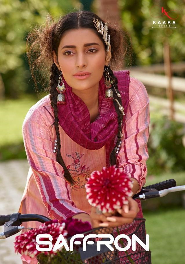 Kaara Suits Saffron Self Woven Pashmina Print With Embroider...