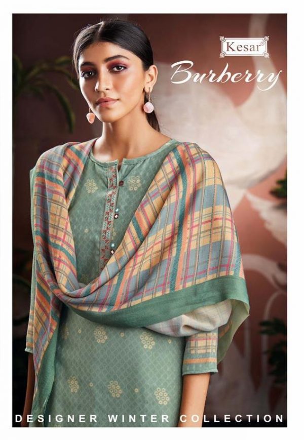 Kesar Karachi Burberry Printed Pashmina With Embroidery Hand...