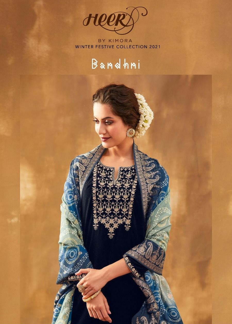 Kimora Fashion Heer Bandhni Velvet With Heavy Embroidery Wor...