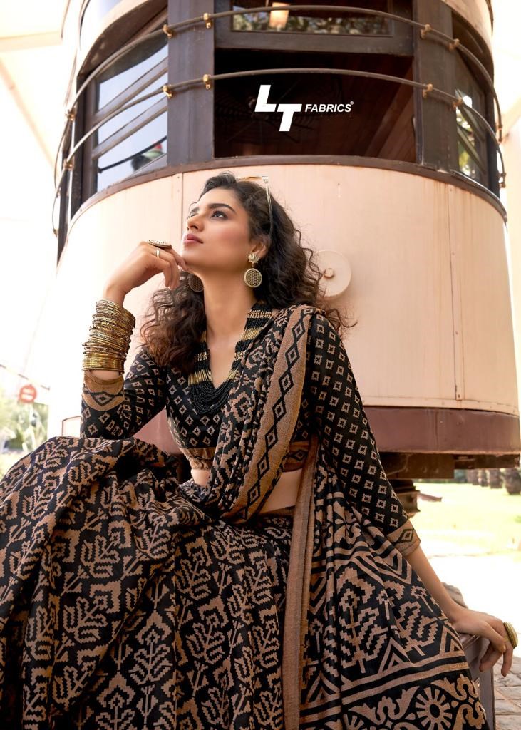 Lt Fabrics Moksha Silk Designer Printed Linen Brasso Silk Sa...