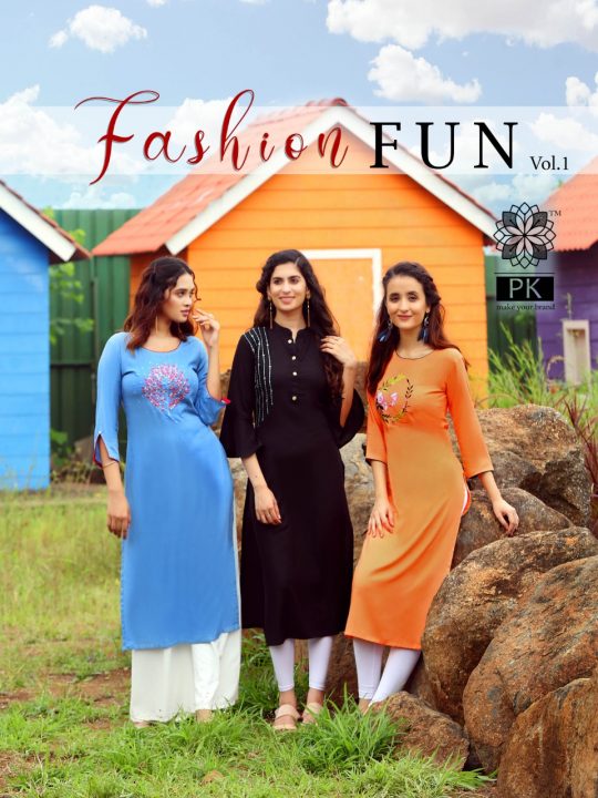 Pk Fashion Fun Vol 1 Heavy Rayon With Work Readymade Kurtis ...