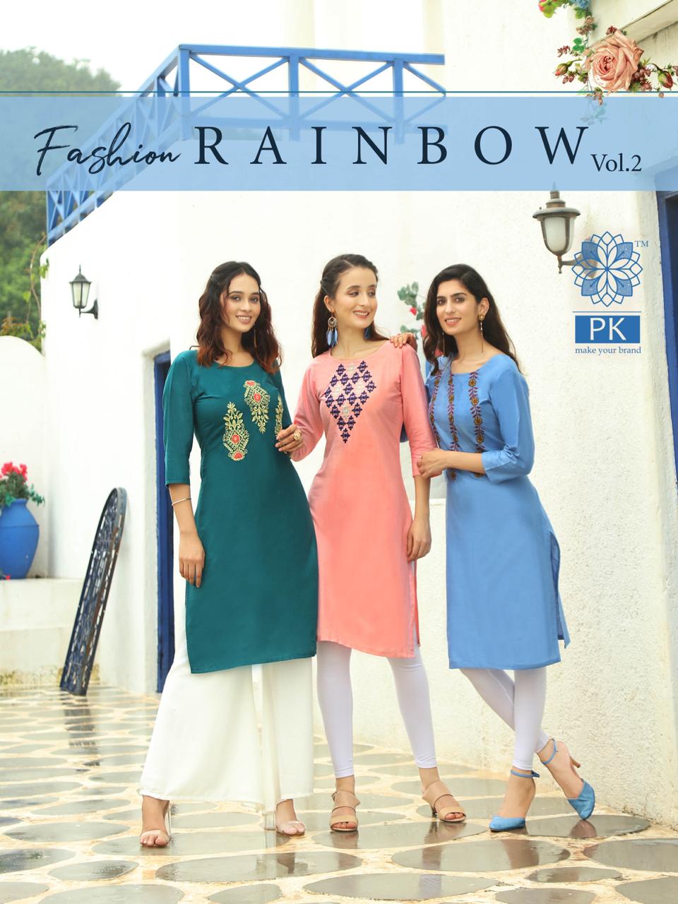Pk Fashion Rainbow Vol 2 Cotton With Embroidery Work Readyma...