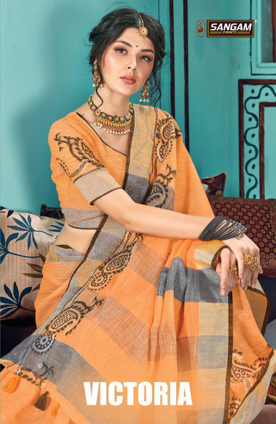 Sangam Prints Victoria Linen Cotton Sarees Collection At Who...
