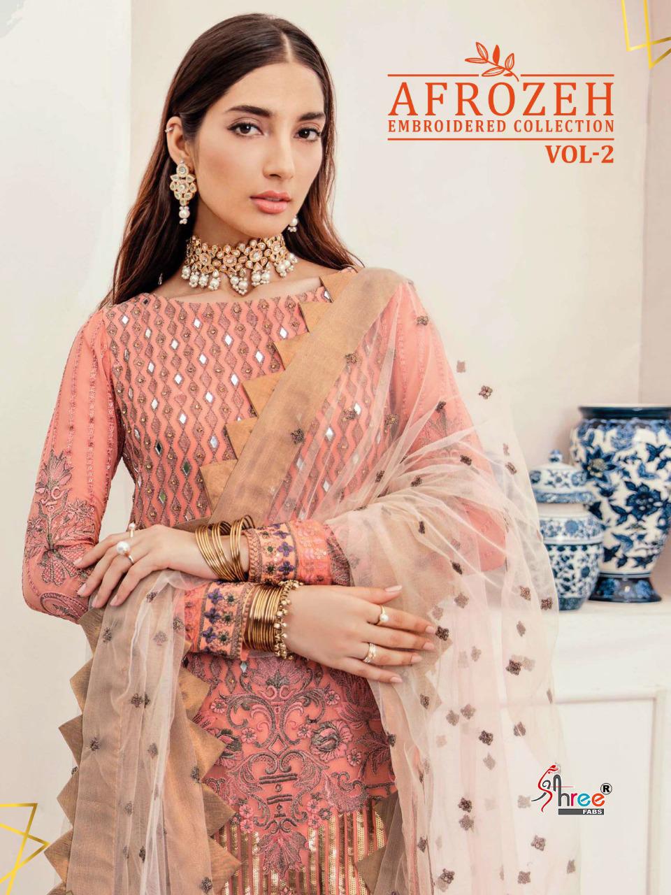 Shree Fabs Afrozeh Embroidered Collection Vol 2 Faux Georget...