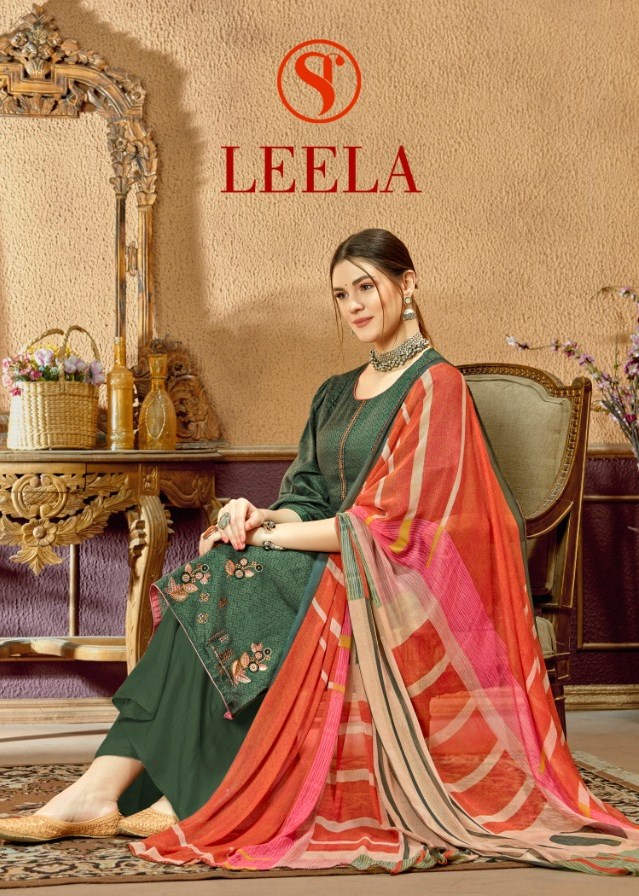 Sweety Fashion Leela Cotton Satin With Thread Work Dress Mat...