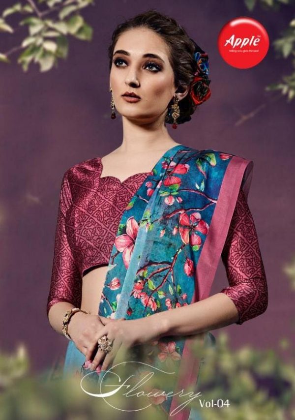 Apple Saree Flowery Vol 4 Digital Printed Satin Silk Sarees ...