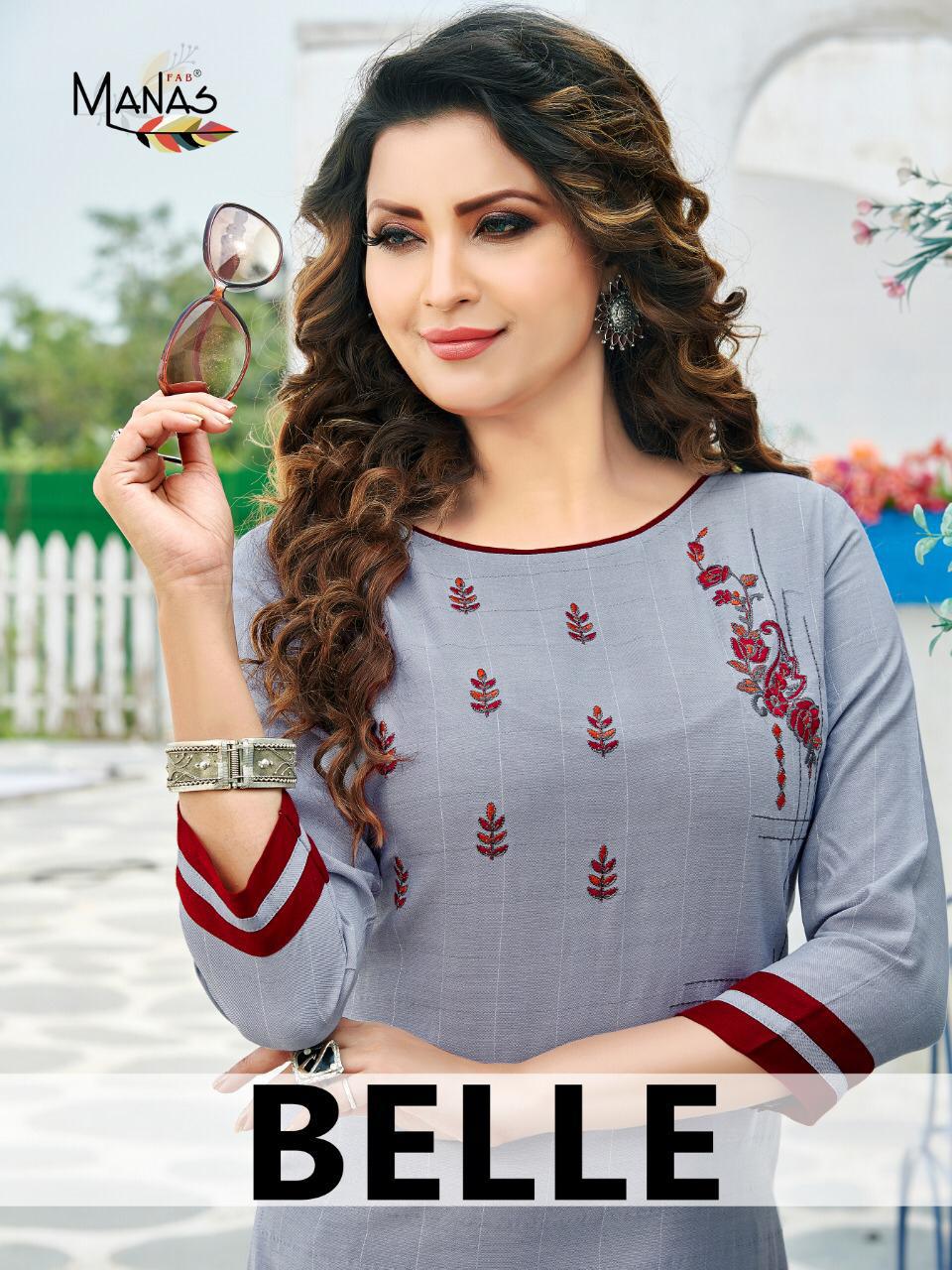 Manas Fab Belle Rayon With Embroidery Work Readymade Kurtis ...