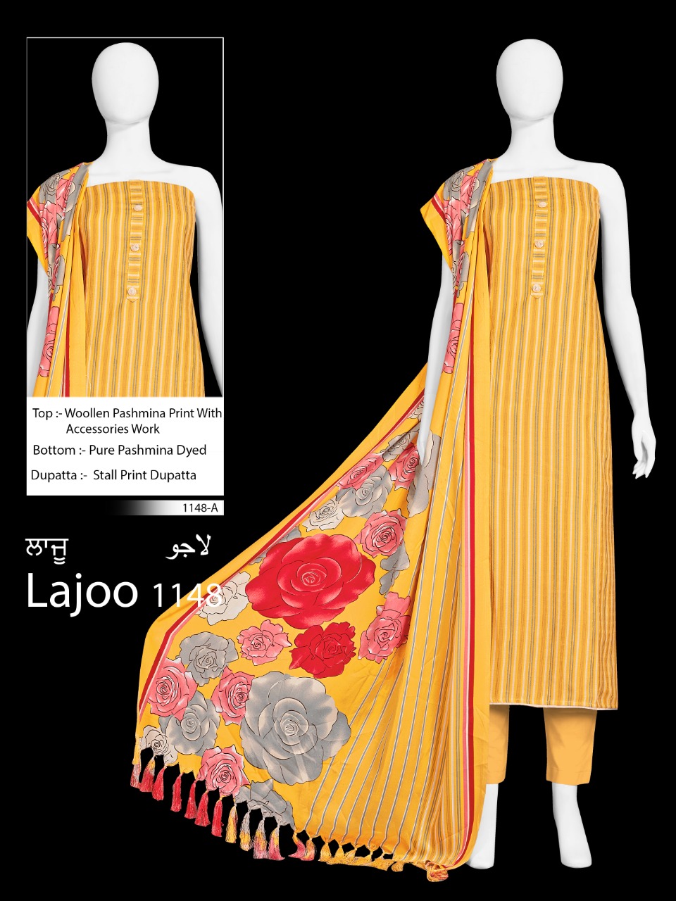 Bipson Lajoo 1148 Series Printed Woolen Pashmina Dress Mater...