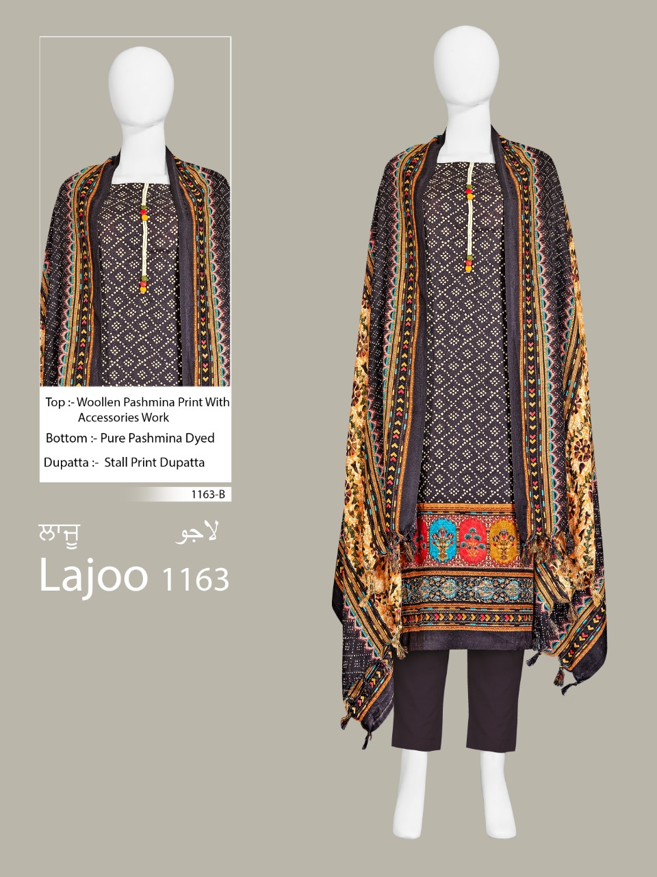 Bipson Lajoo 1163 Series Printed Woolen Pashmina Dress Mater...