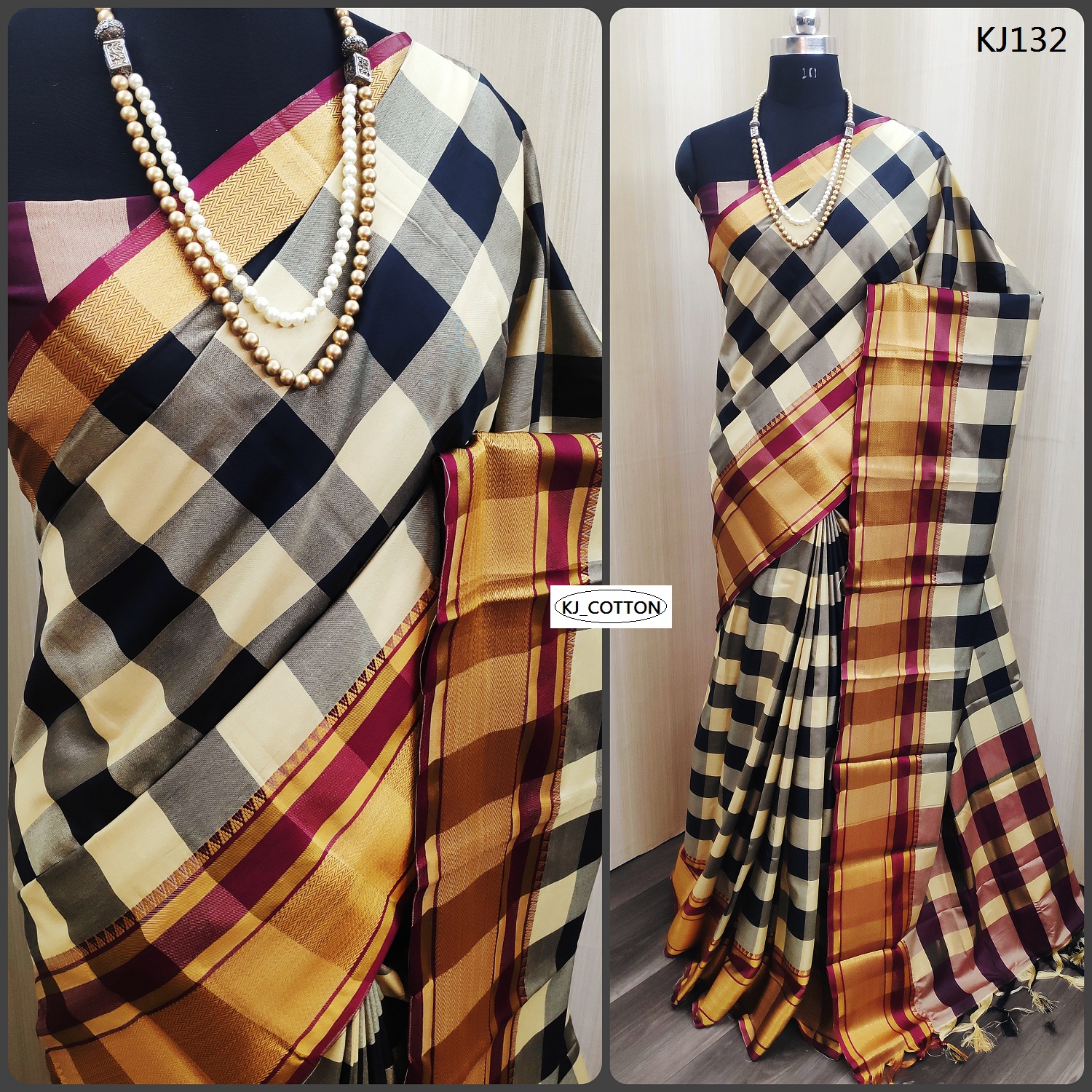 Kj Cotton Vol 6 Checks Printed Soft Cotton Silk Traditional ...
