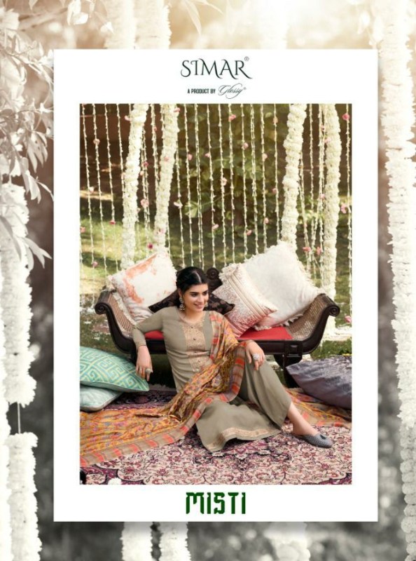 Glossy Simar Misti Pure Silk Pashmina With Fine Embroidery W...