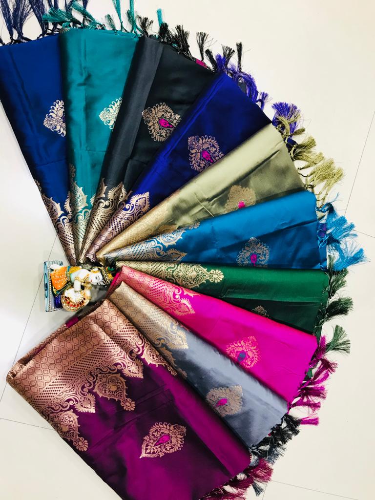 Soft Silk With Gold Weaving Designer Party Wear Sarees Whole...