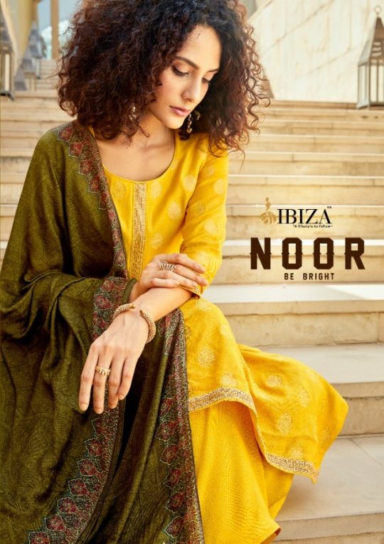 Ibiza Noor Pure Pashmina Wool Jacquard With Work Dress Mater...
