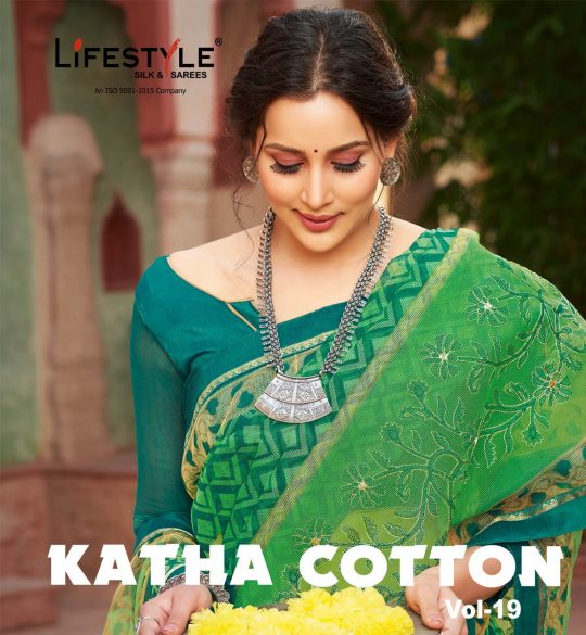 Lifestyle Sarees Katha Cotton Vol 19 Printed Rajjo Net Saree...