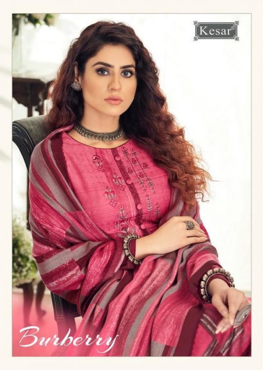 Kesar Karachi Burberry Printed Pure Pashmina With Embroidery...