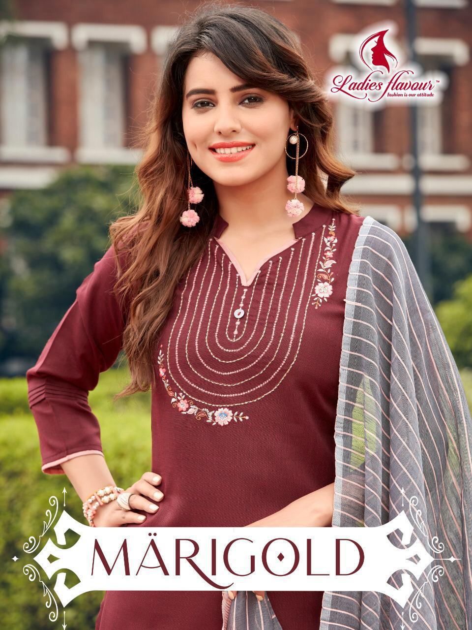 Ladies Flavours Marigold Cotton With Work Readymade Salwar K...