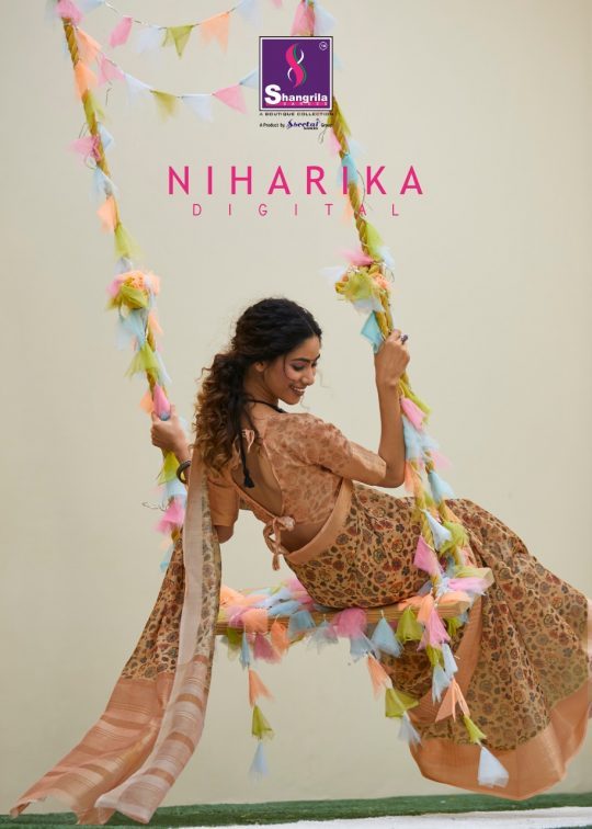 Shangrila Sarees Niharika Digital Printed Soft Linen Sarees ...