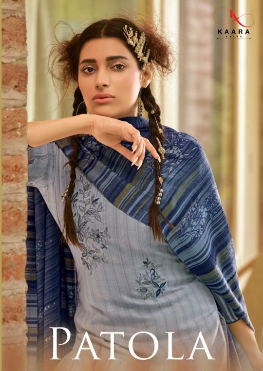 Kaara Suits Patola Self Woven Pashmina Print With Embroidery...