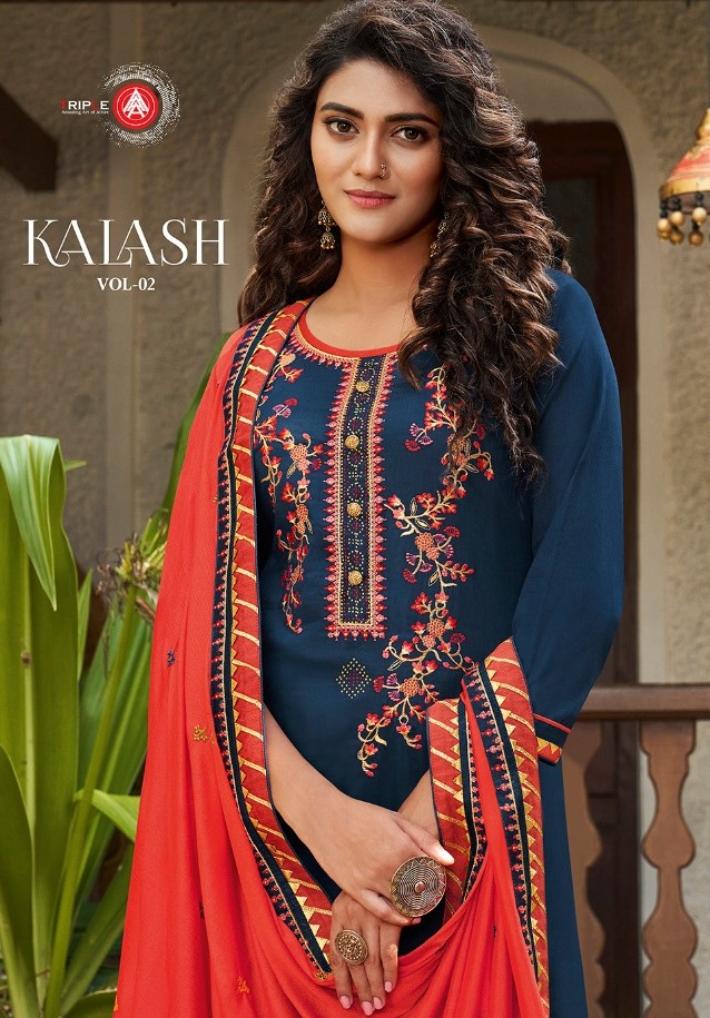 Kessi Fabrics Triple A Kalash Vol 2 Jam Silk With Embroidery...