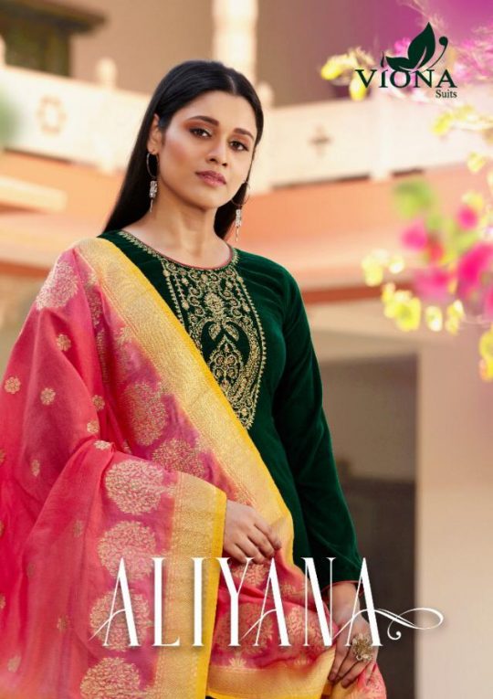 Viona Suits Aliyana Pure Velvet With Work Dress Material Col...