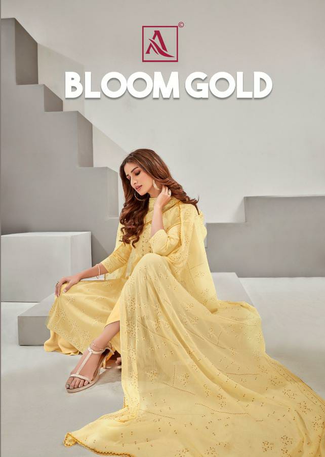 Alok Suits Bloom Gold Pure Lawn Cotton Block Gold Print With...