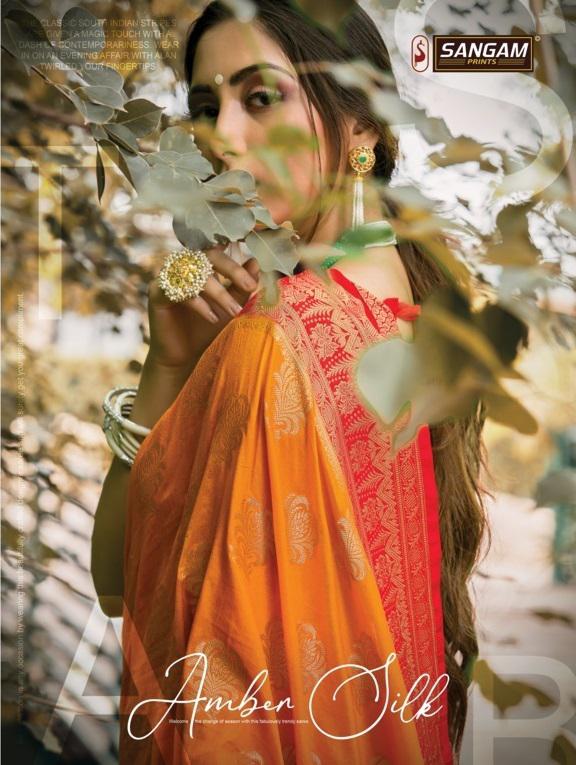 Sangam Prints Amber Silk Traditional Nylon Silk Sarees Colle...