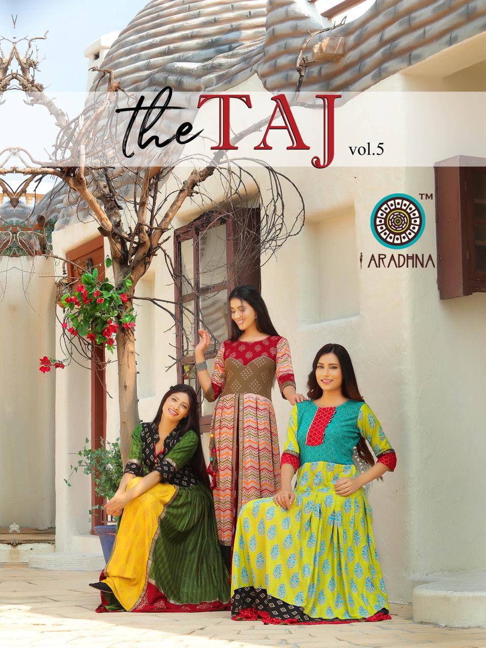 Aradhna The Taj Vol 5 Printed Heavy Rayon And Cotton Readyma...