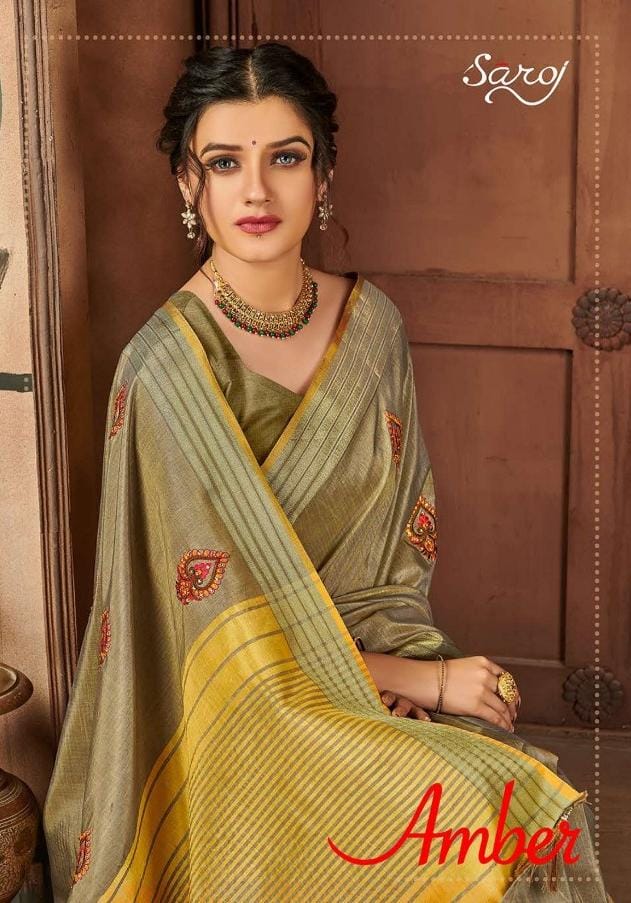 Saroj Sarees Amber Silk With Embroidery Work Sarees Collecti...