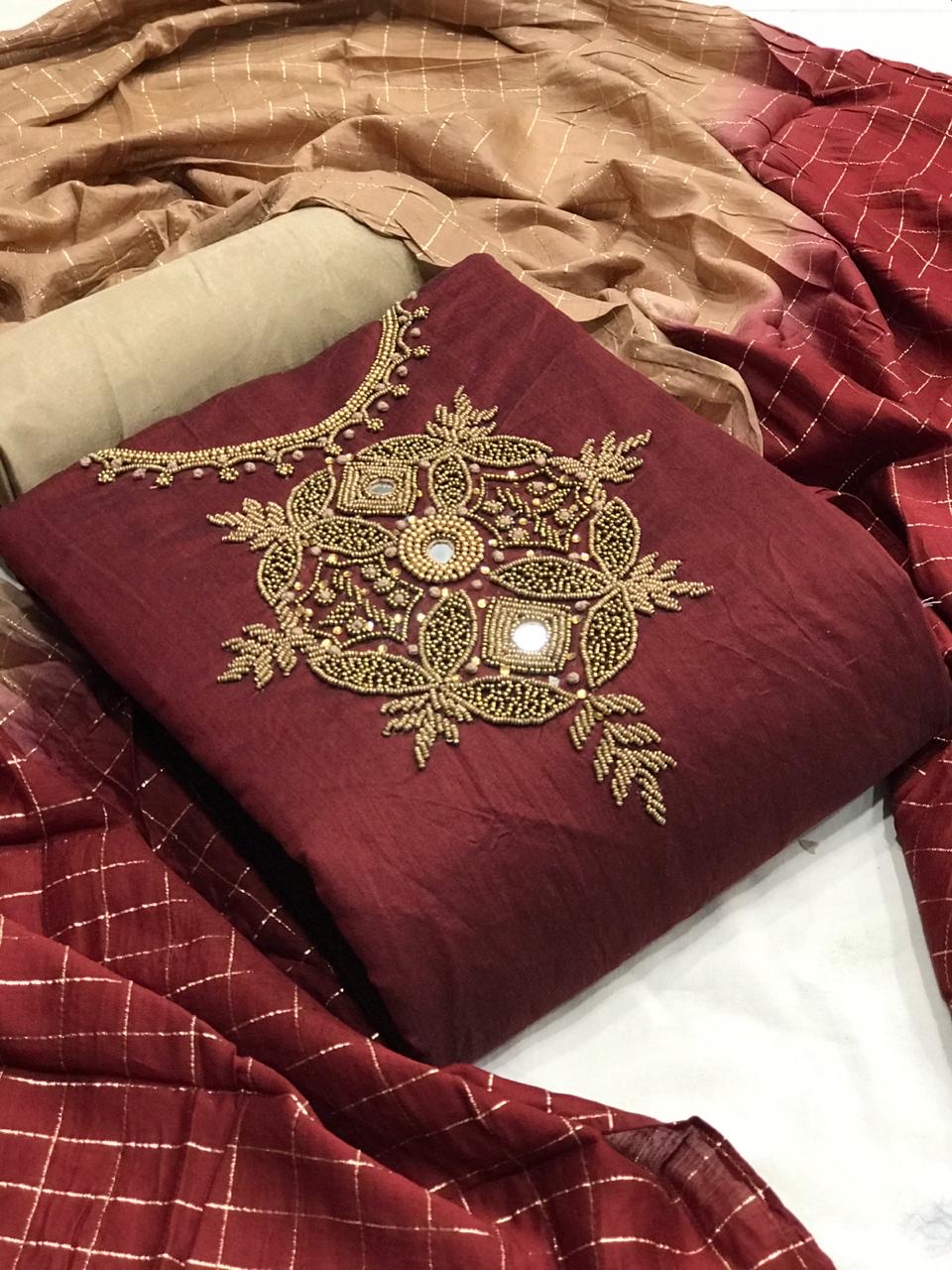 Latest Non Catalog Modal Chanderi Silk With Handwork Dress M...