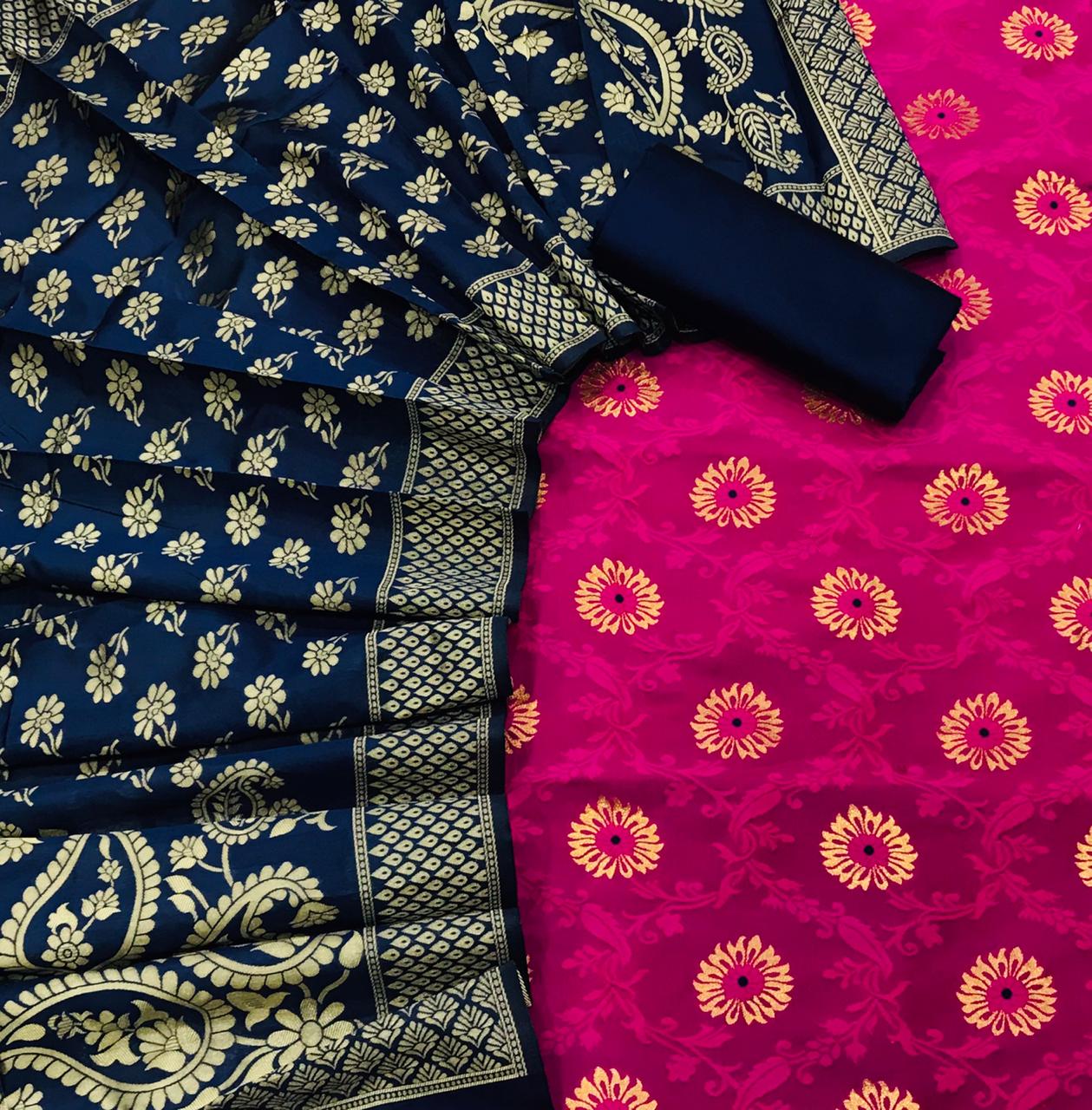 Latest Non Catalog Banarasi Silk Designer Dress Material Col...