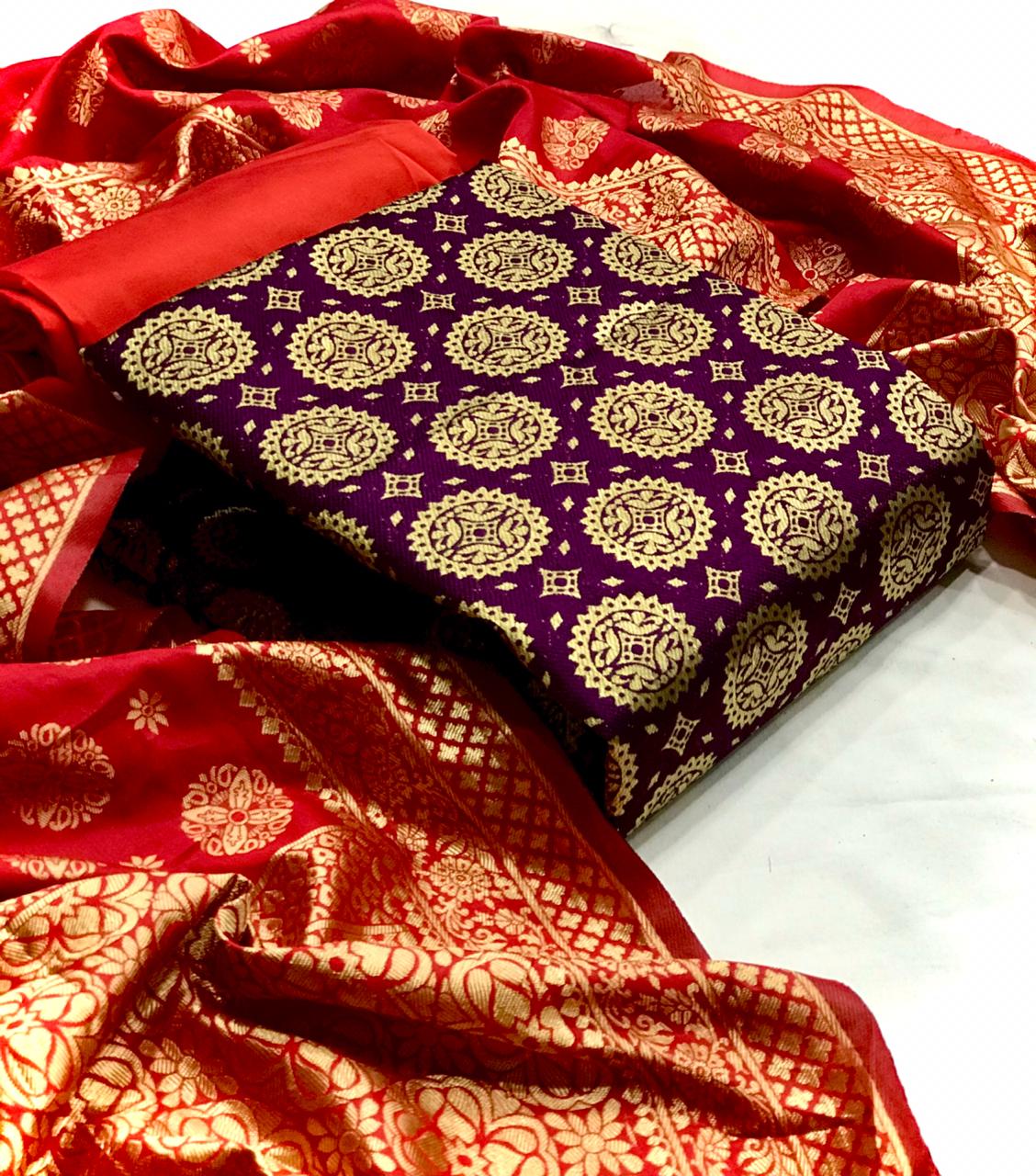 Latest Non Catalog Banarasi Silk With Jacquard Weaving Dress...