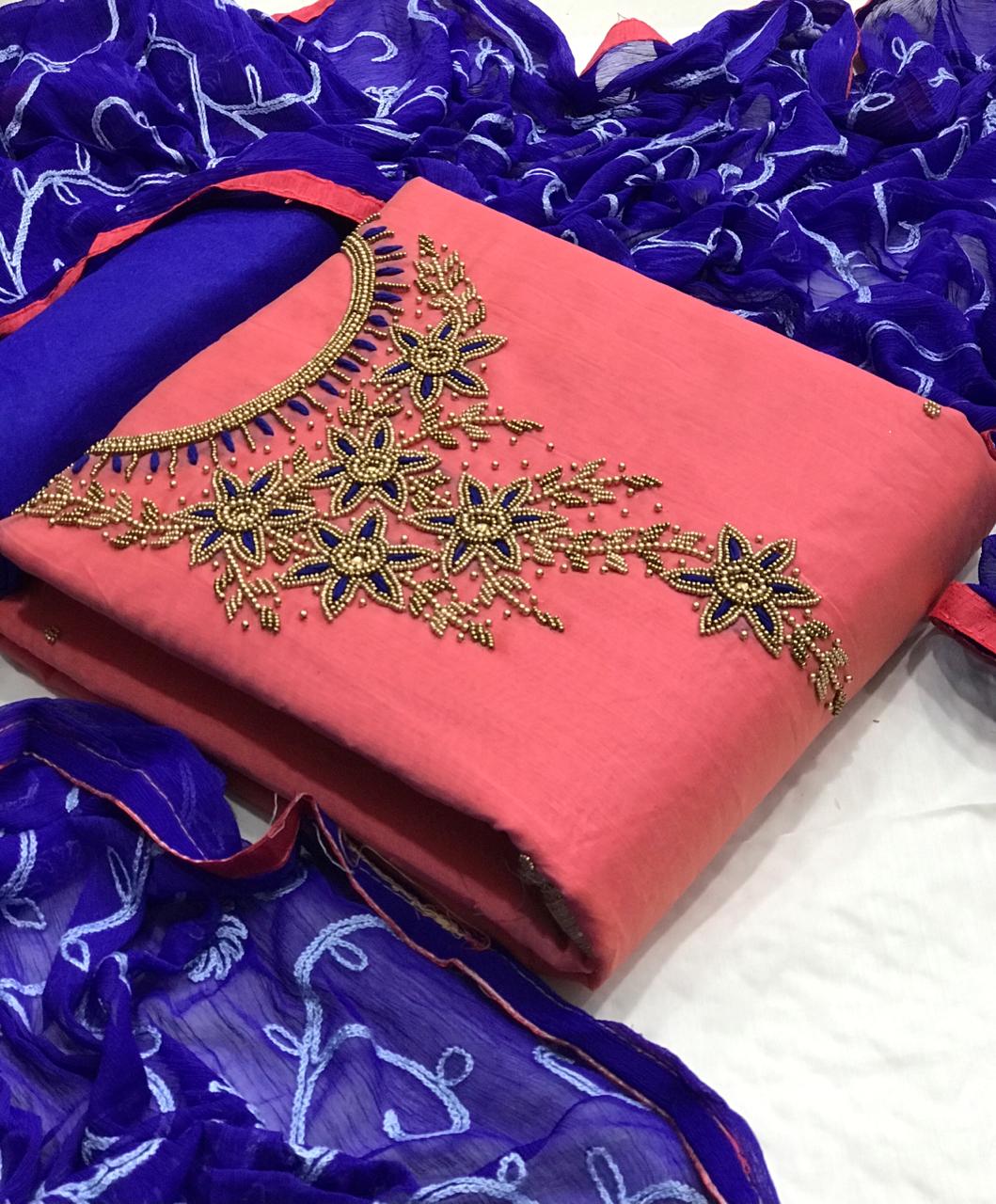 Latest Non Catalog Chanderi Silk With Hand Work Dress Materi...