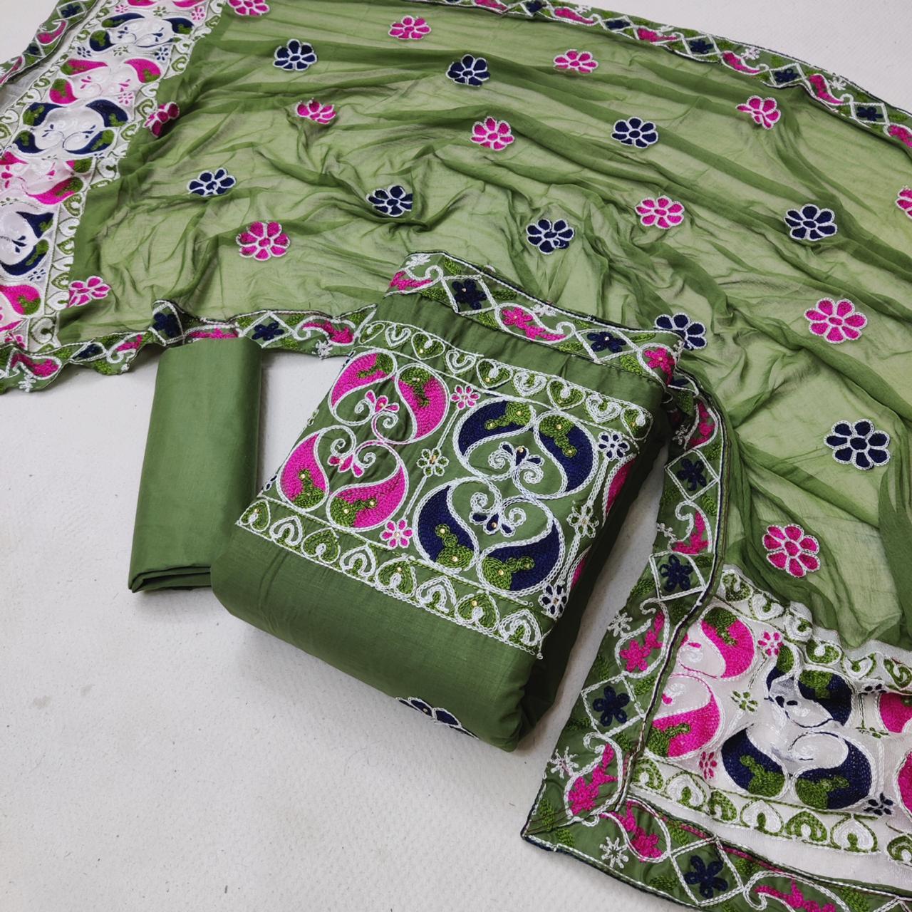 Latest Non Catalog Cotton With Embroidery Work Dress Materia...
