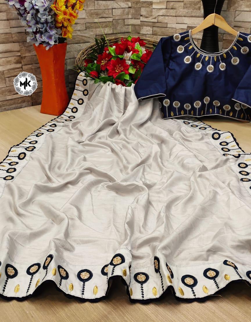 Latest Non Catalog Pure Dola Silk With Heavy Broder Stitched...