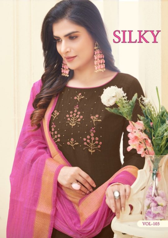 Silky Designer Jharna Silk With Work Dress Material Collecti...