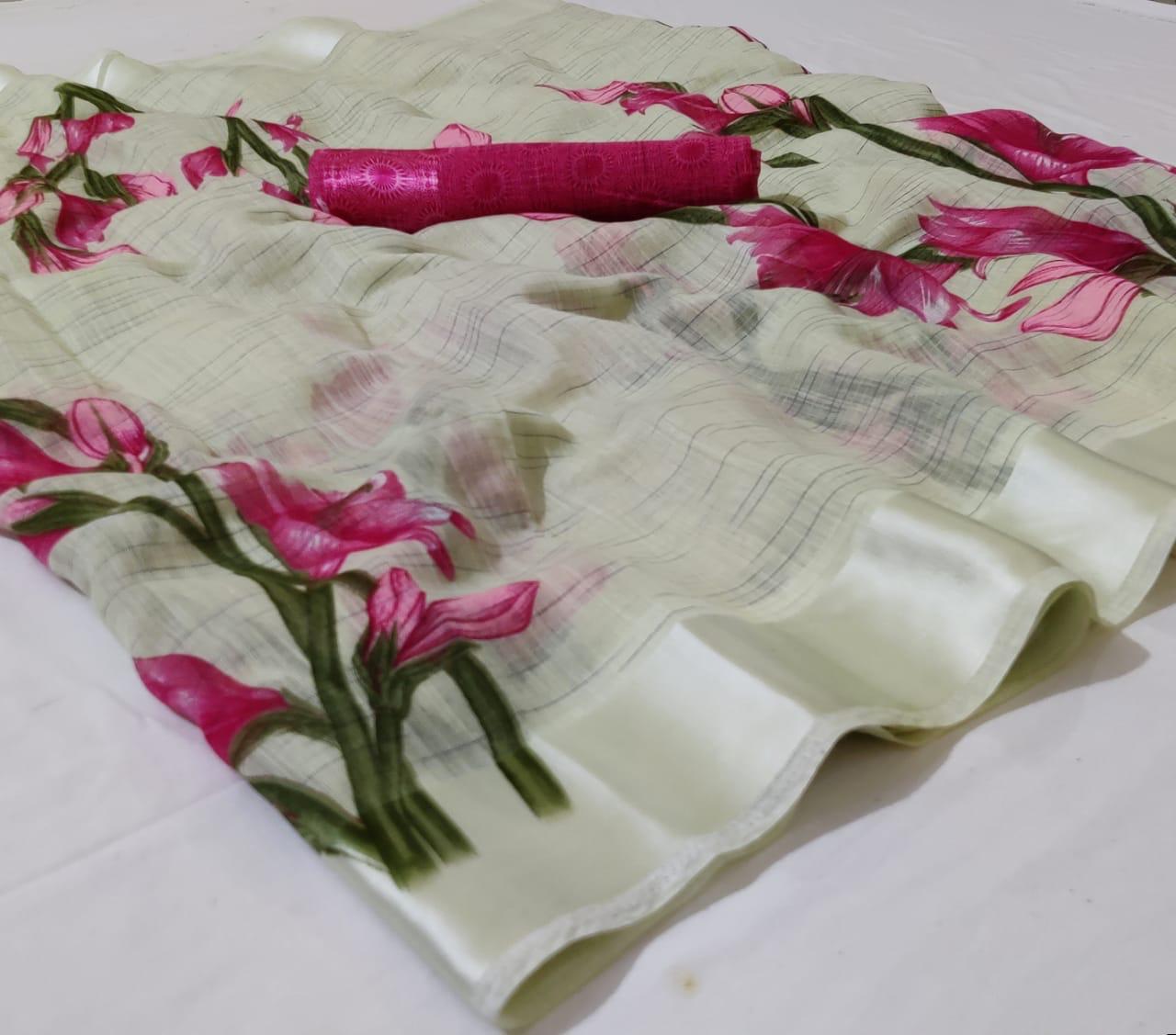 Latest Non Catalog Linen With Weaving Patta Regular Wear Sar...