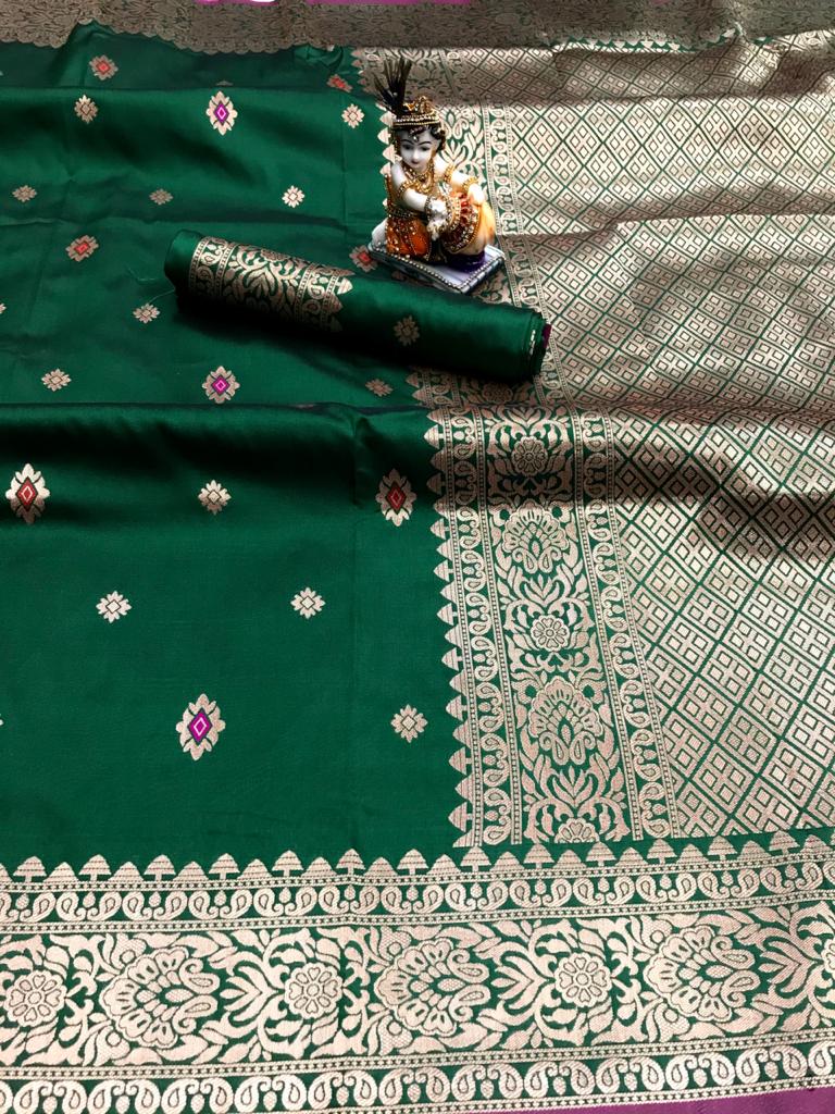 Lichi Silk With Weaving Golden Jari Butti With Broad Golden ...